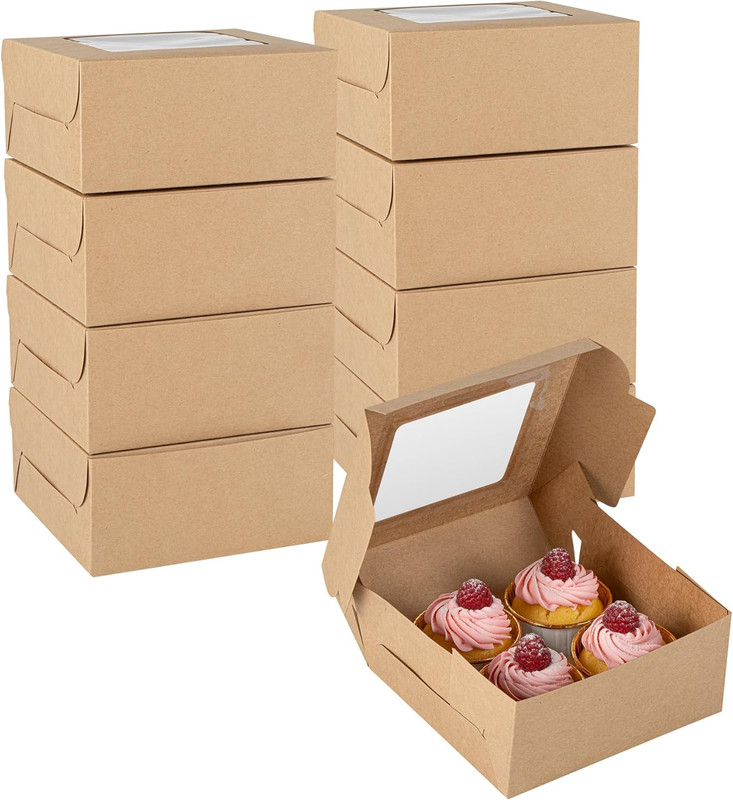 Cafe Vision 6.3″ Cupcake Gift Boxes with Window – 100 Count for Events