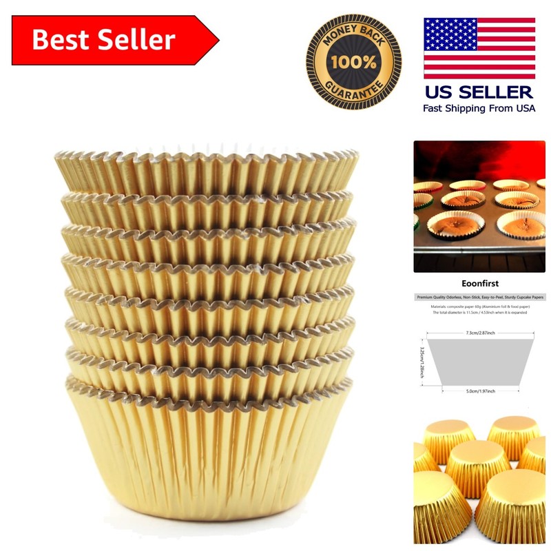 Sustainable Non-Stick Gold Foil Cupcake Liners – 198 Count for Festive Moments