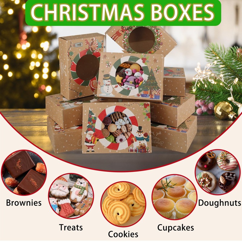 24 PCS White Christmas Cookie Boxes Window Bakery Treat Mini Cake Pastry Donut gallery