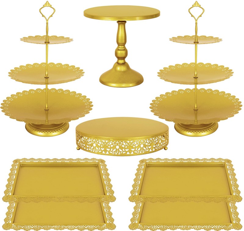 8 Pcs Cake Stand Gold Metal Dessert Table Display Set, 3-Tier Cupcake Stand, …