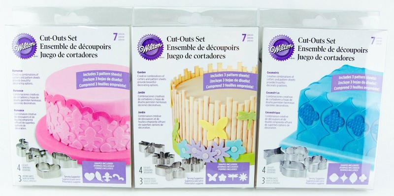 Lot of 3 Wilton Fondant Cut-Outs & Patterns Sets Geometric Garden & Romance