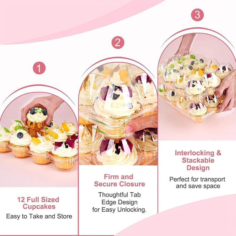 12 Count x 12 Sets Cupcake Carrier W/ 150 Pack Liners Stackable Plastic Cupcake gallery