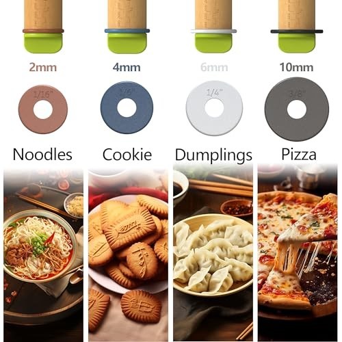 Adjustable Rolling Pin with Thickness Rings & Baking Mat - 13.6" for Pizza, Cook gallery