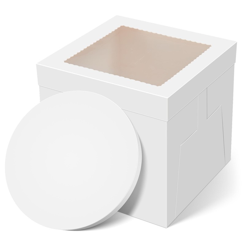 Cake Box with Board Drum, 12x12x12 Inches Tall Bakery Box with Window, Dispos…