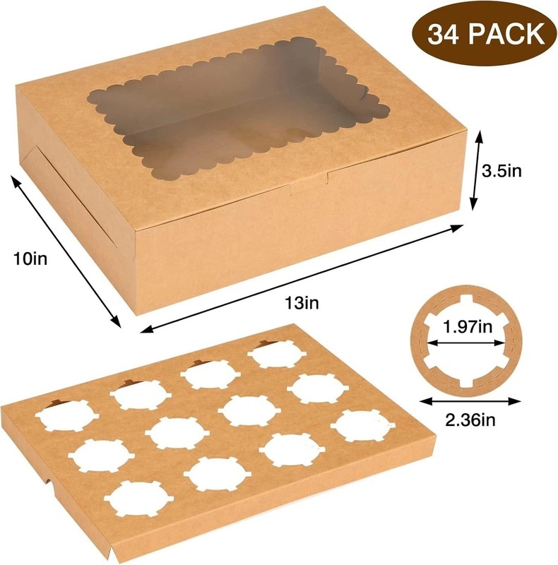 34 Sets Cupcake Boxes, Hold 12 Count Cupcake Containers, Brown Containers wit... gallery