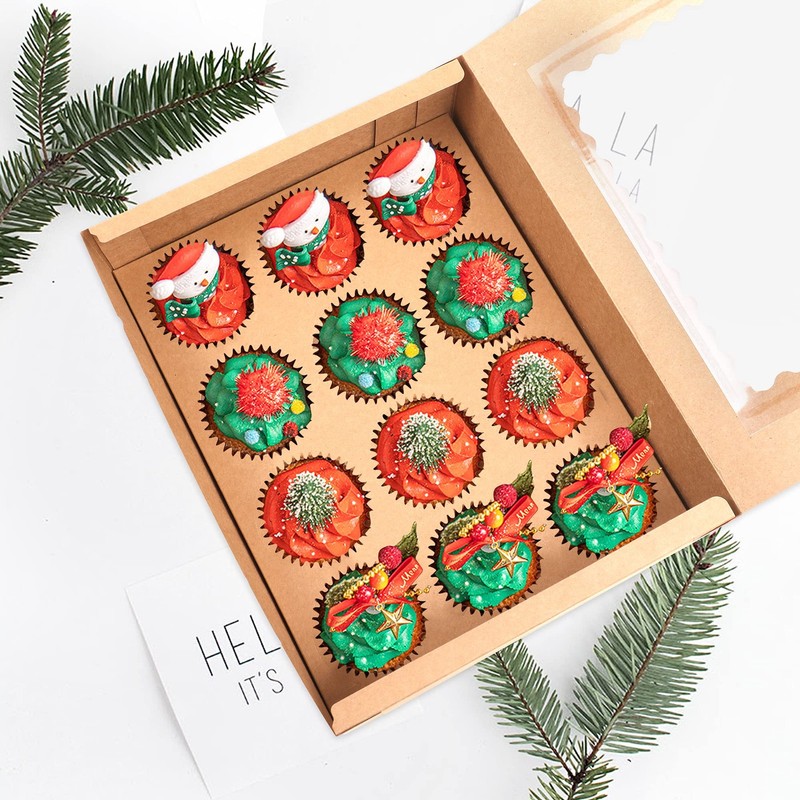 10-Set Cupcake Boxes, 13x10x3.6 inch Brown Cupcake Boxes 12 Count, Hold 12 St... gallery