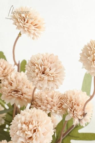 Faux Silk Mums Artificial Flowers, Bulk Fake Small Mini 5pcs Beige gallery