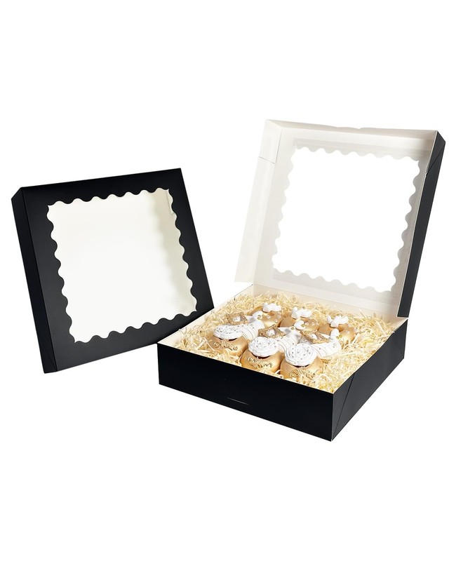 20 PCS 12x12x3 Inch Black Pie Cookie Bakery Boxes Window AutoPop Up Macaroon gallery