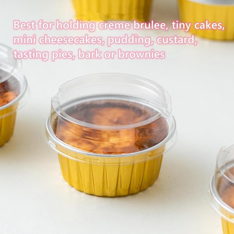 150 Pack Disposable Ramekins with Clear Lid, 5Oz Golden Mini Cupcake Tins, Alumi gallery