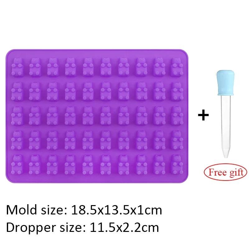 50-grid Silicone Gummy Bear Mold with Dropper for Candy, Chocolate