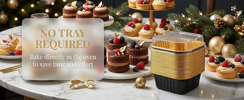100 Pcs Mini Cake Pans with Lids, 5.7 oz Aluminum Foil Square Baking Cups, gallery