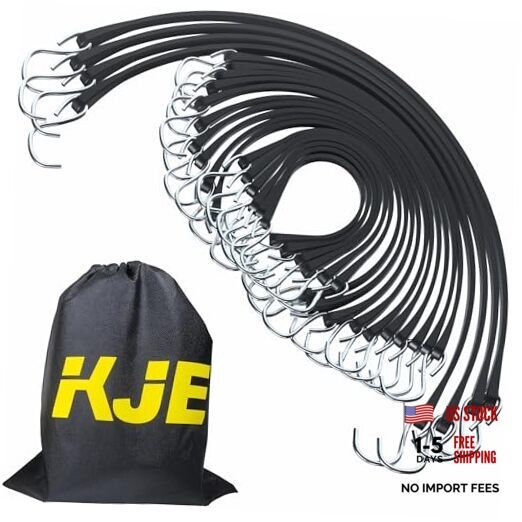 20Pack (15″, 21″, 31″) Rubber Bungee Cords with S Hooks – Quality EPDM, Heavy