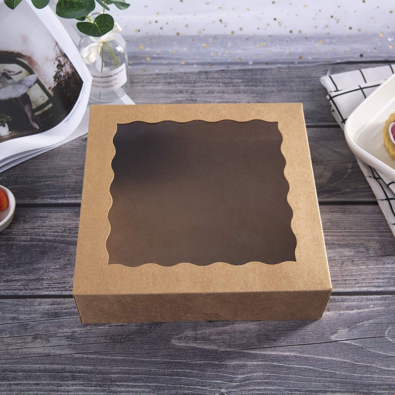 [15pcs] 9inch Kraft Bakery Boxes, Large Pie Boxes with PVC Window Natural Dis... gallery