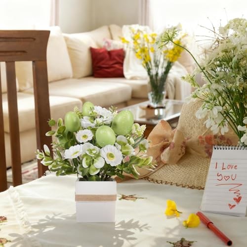 Easter Decorations, 2 PCS Easter Artificial Flower Egg Potted Table Green gallery