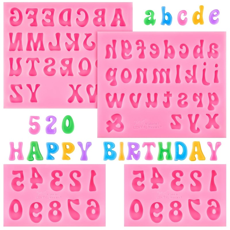 Silicone Alphabet Molds 26 Letters, Non Stick Fondant Candy Molds, Pink