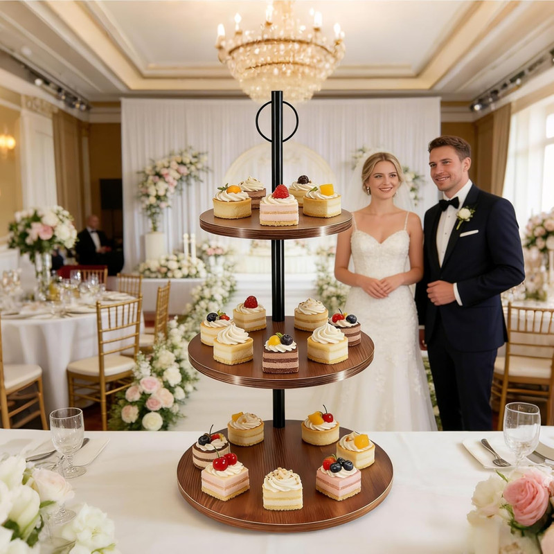 Cupcake Stand, 3 Tier Wood Cake Stands Rustic Cupcake Tower, round Tiered Tray S gallery