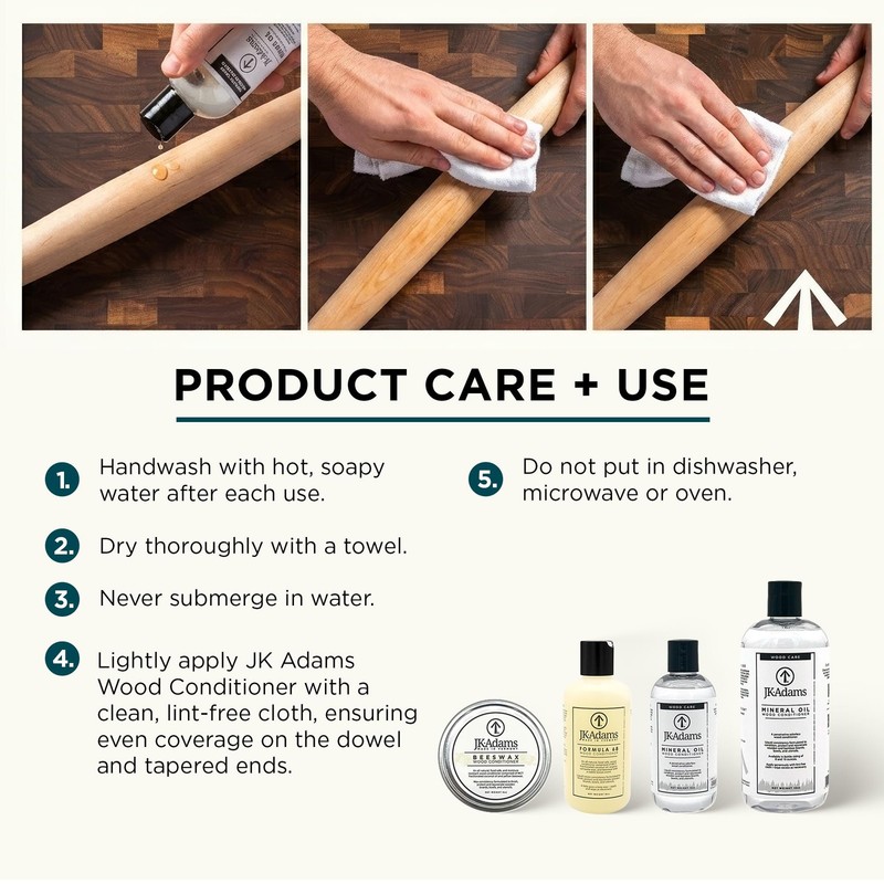 J.K. Adams FRP-2 Maple Wood French Dowel Rolling Pin, 20-1/2-Inch-by-1-1/2-Inch gallery
