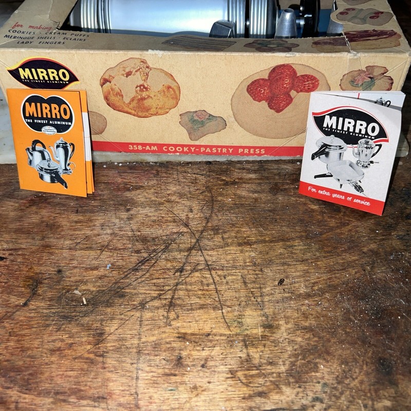 Vintage Mirro Cooky and Pastry Press W/Instructions Recipe Book & 2 Ad Books gallery