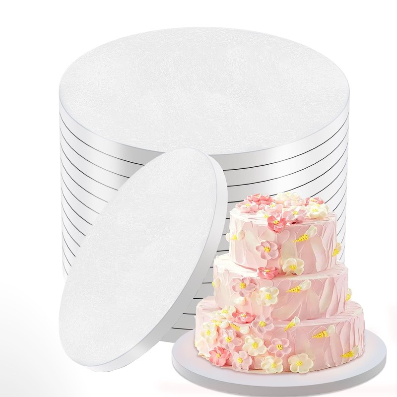 12 PCS 8 Inch 1/2 Inch Thick Round Cake Board Bend Resistant White Cardboard