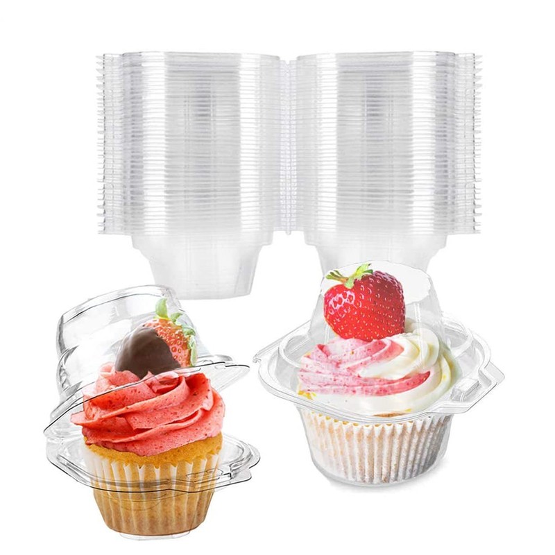 100 PCS Plastic Individual Cupcake Boxes Containers Single Carrier Airtight Dome gallery