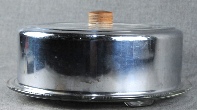 Vintage Cabbage Rose Footed Glass Cake Plate w/ Vintage Aluminum Cake Dome Cover gallery