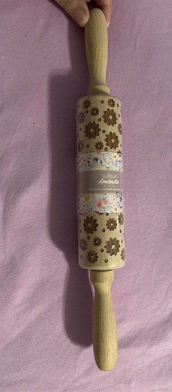 Amanda Embossing Rolling Pin Wood Floral Flowers Embossed 35 cm K1213 gallery