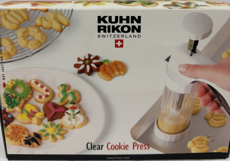 Kuhn Rikon Clear Cookie Press Stainless Steel Handle Holiday Christmas
