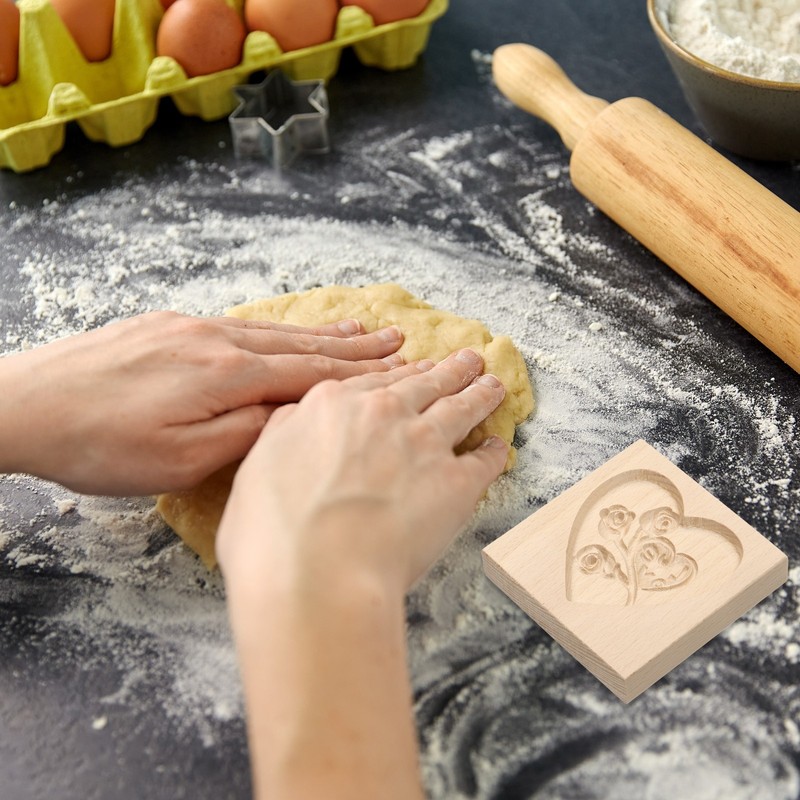 Wooden Cookie Mould 3.94" x 3.94" Wooden Cookie Biscuit Mould Sandwich Carved gallery