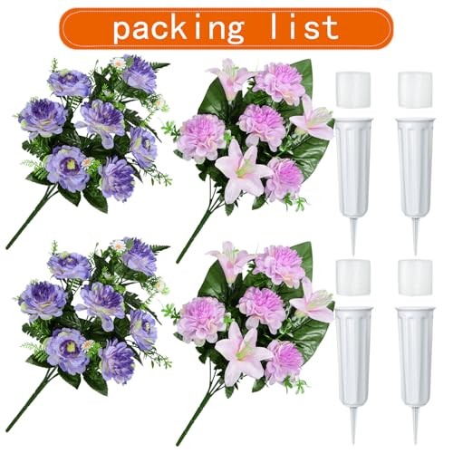 Artificial Cemetery Flowers, Artificial Grave Memorial Purple-7 Flowers gallery