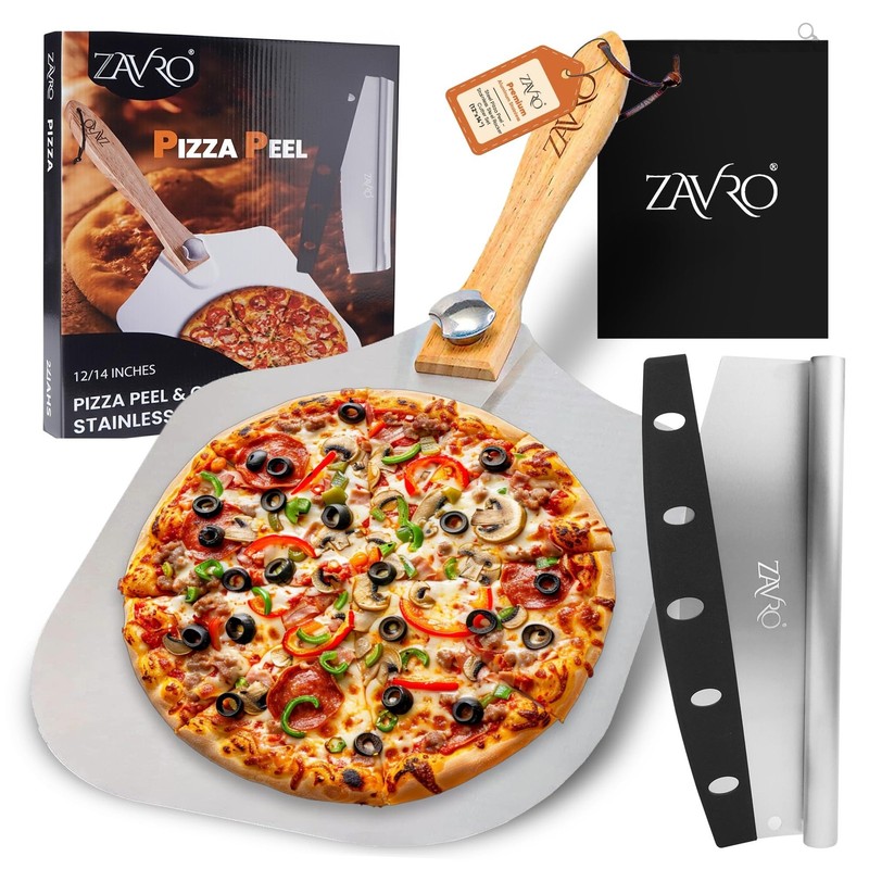 Pizza Peel 12 Inch Aluminum Pizza Spatula & Rocker Cutter Set,Lightweight Met…