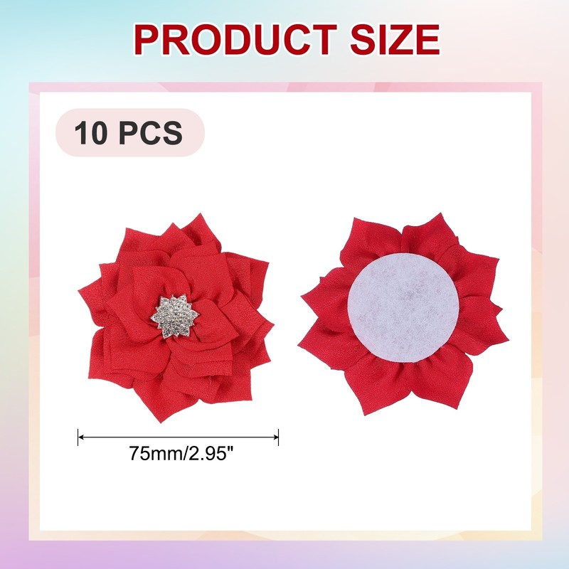3 Inch 10 Pcs Rhinestone Pearl Chiffon Flower, Red gallery