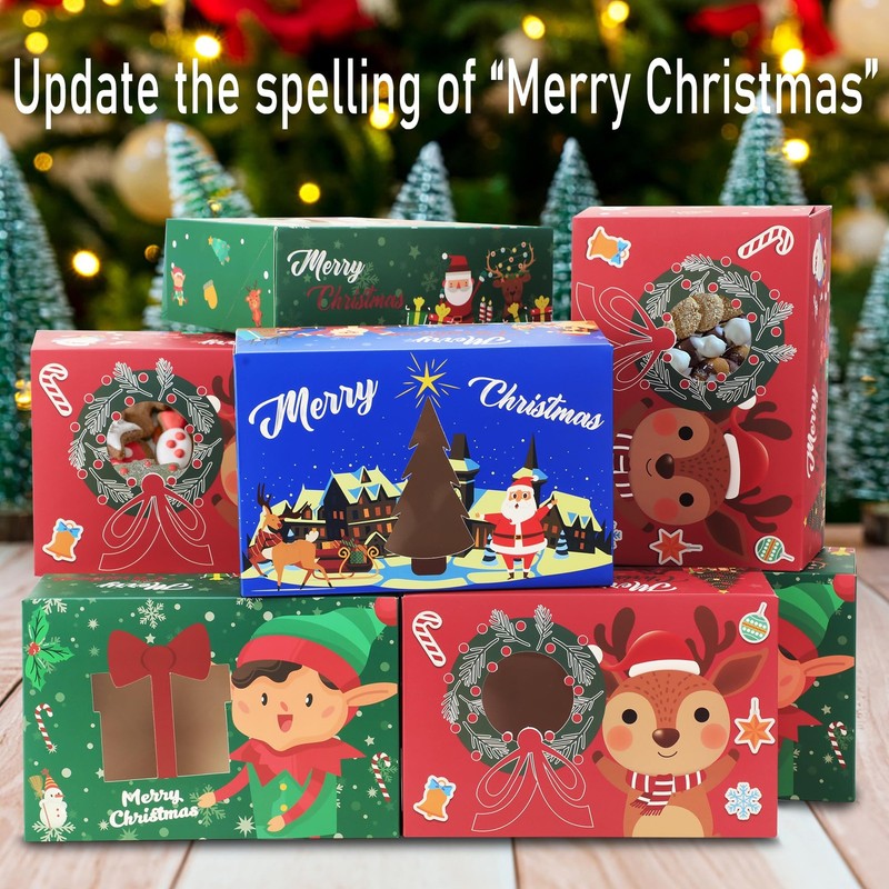 24 PCS Christmas Cookie Boxes Bakery Treat Tins Lids Holiday Party Food gallery