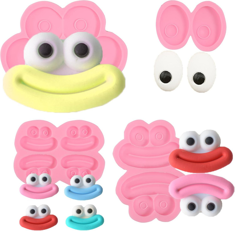 4 Pcs Big Eye Sausage Mouth Candy Fondant Molds, Cartoon Face Chocolate Silicone