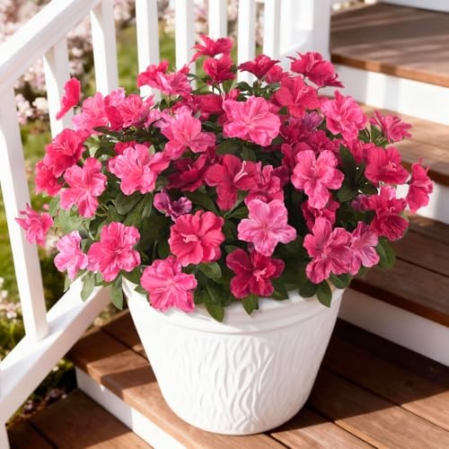 Artificial Fake Flowers for Outdoor, 8 Bundles Faux Plants Dark&light Pink