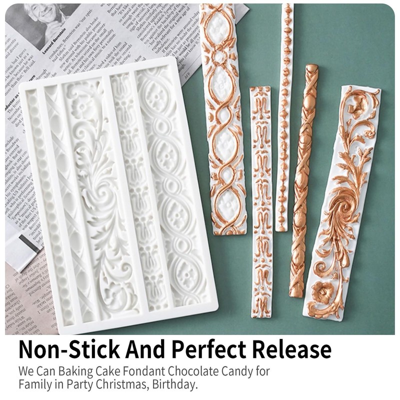 5Pcs Baroque Silicone Fondant Molds - Lace & Scroll Cake Decorating Tools, Craft gallery