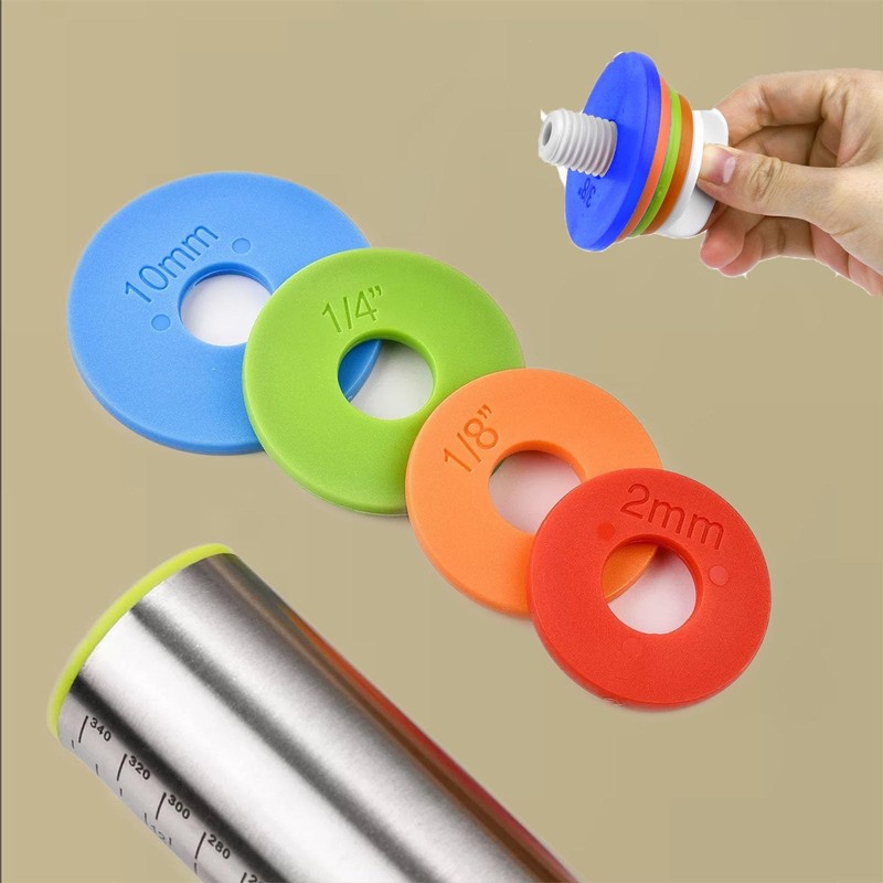 Adjustable Rolling Pin 3 Set Silicone Baking Pastry Mat Bush Thickness Ring Kit gallery