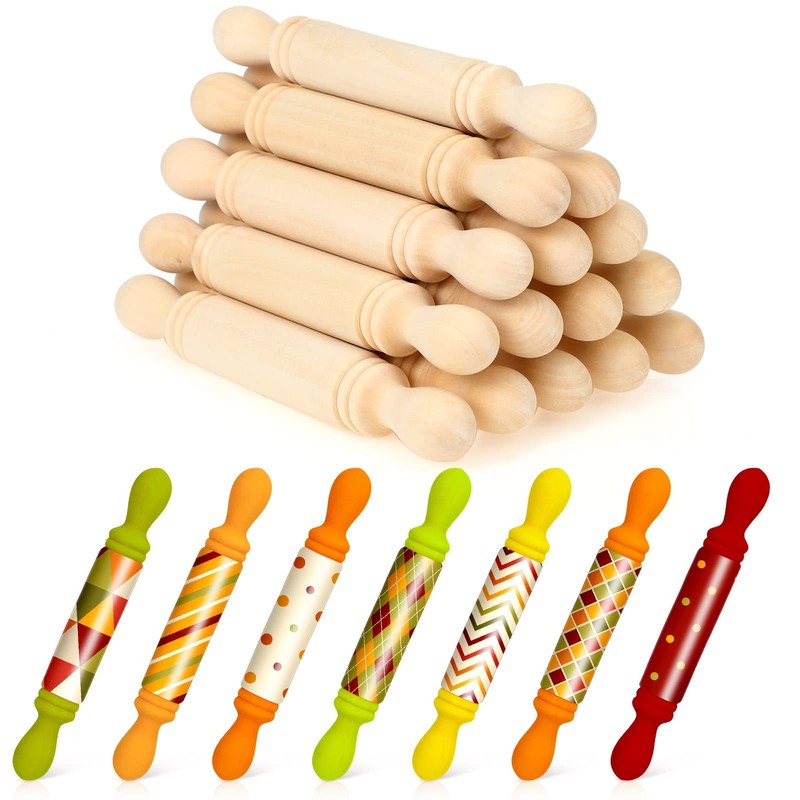 20 Pieces Mini Rolling Pin for Crafts 5.5 Inches Long Wooden Dough Roller Sma…