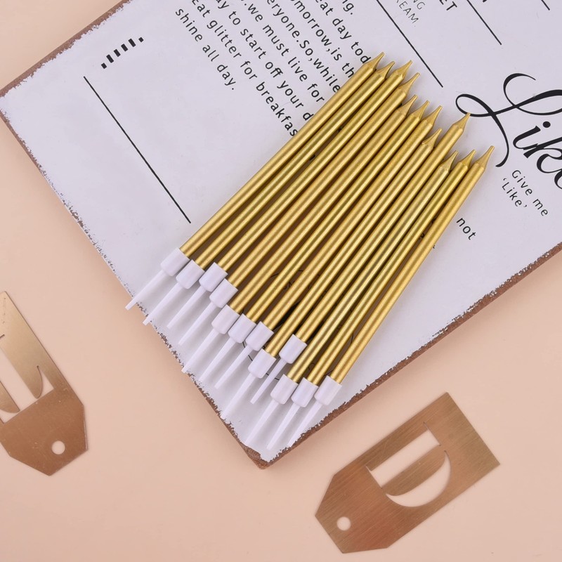 PHD CAKE Gold Long Thin Metallic Birthday Candles, Cake 24 count, gallery