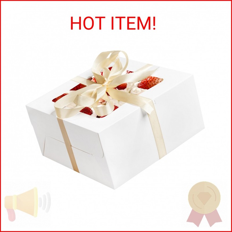 RACETOP 24pcs Cake Boxes with Window, 10x10x5 Inches White Bakery Boxes, Cookie