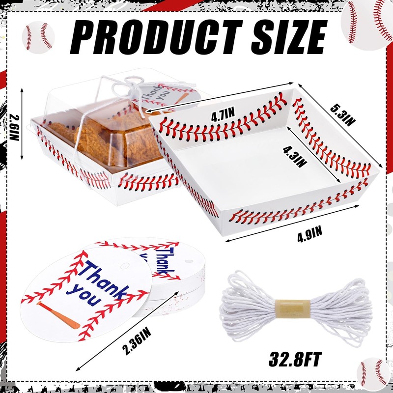 50 Pack Baseball Charcuterie Boxes with Clear Lids and Ropes Cards Baseball P... gallery