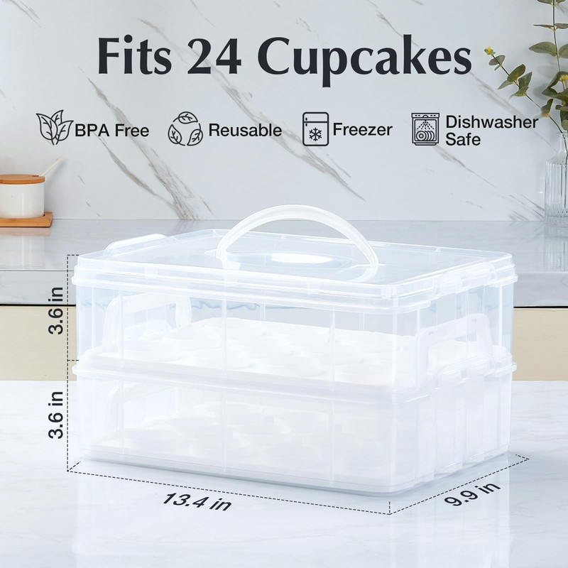 Plastic Cupcake Carrier 24 Count, 2-Layer Cupcake Holder Carries with Lid & H... gallery