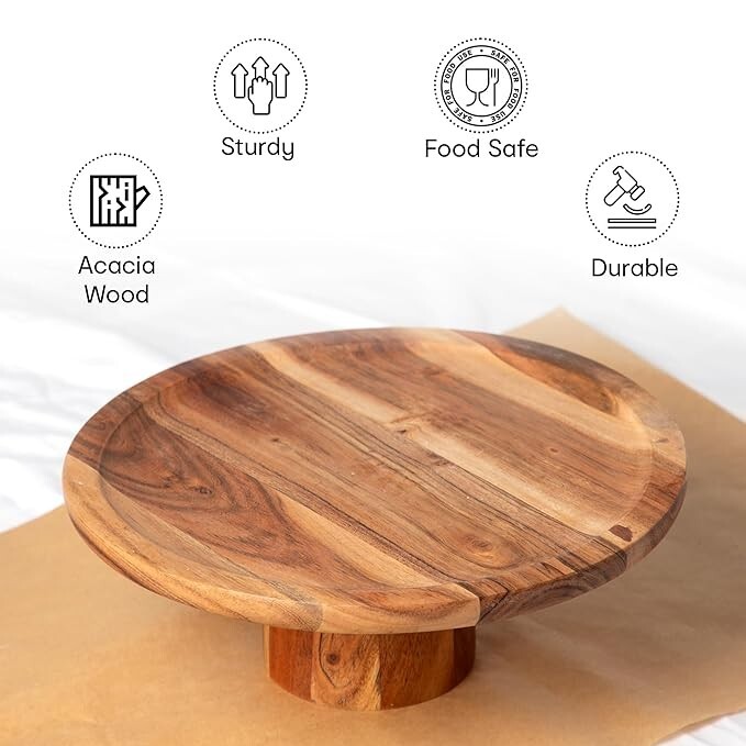 11" Acacia Wooden Cake Stand |Multipurpose Pizza, Fruit & Dessert Serving Stand gallery
