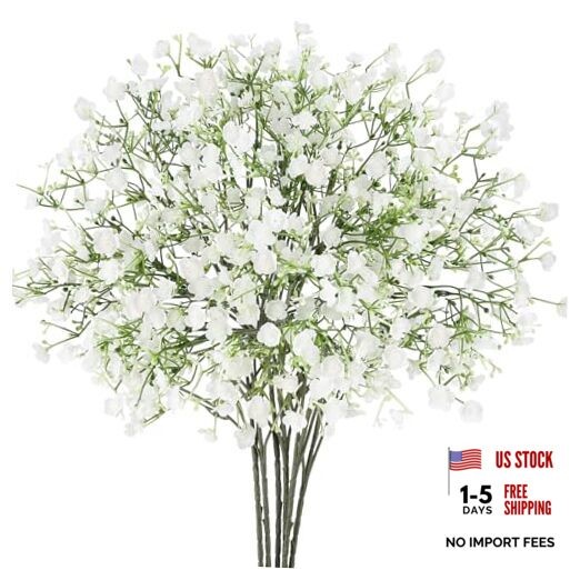 6Pcs Artificial Flowers,Real Touch Babys Breath Fake Flowers Faux 6PCS White