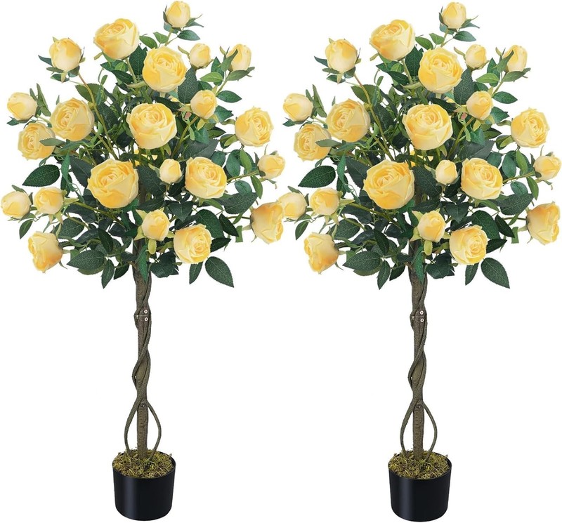 4FT Rose Tree Outdoor Artificial Trees with 52 Blooming Flowers