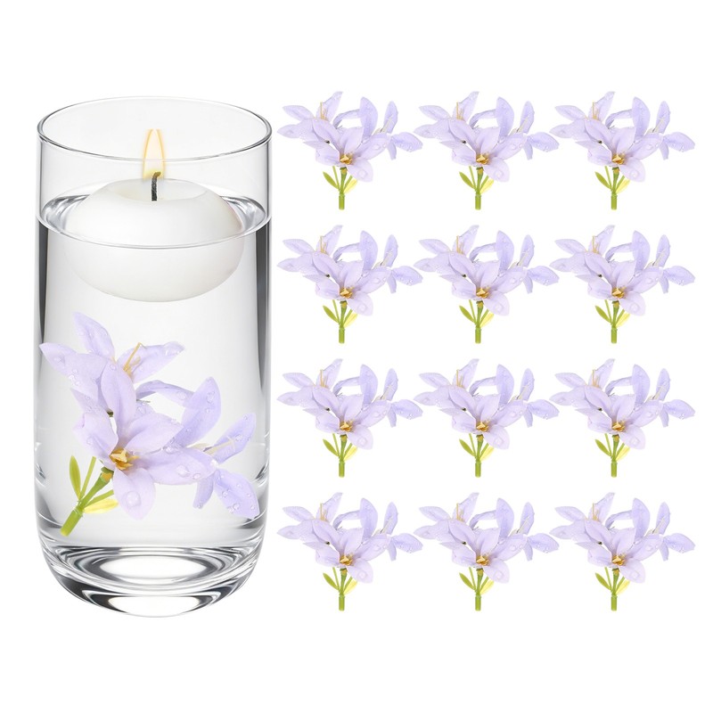 12 Pcs Floating Flowers for Centerpieces, Grey Blue Lily Artificial Flower