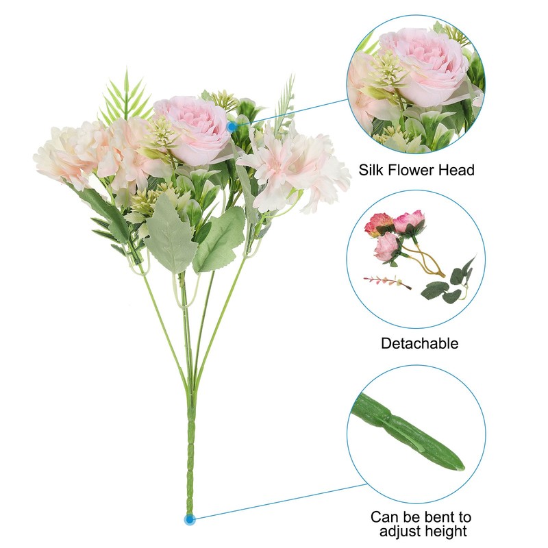 2Pcs 5 Branch Artificial Silk Peony Hydrangea Fake Flowers with Stem, Pink gallery