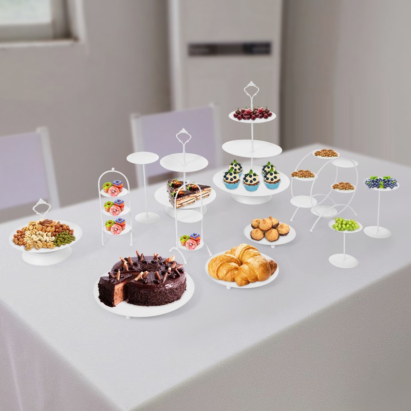Round Cake Stands Dessert Displays Fruit Snack Holder Metal Cupcake Plate 12 pcs gallery