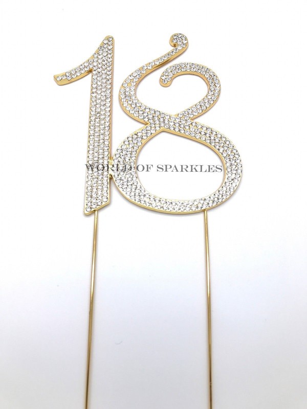 120mm Gold Diamante Cake Pick Topper Sparkly Numbers for Party Anniversary UK gallery