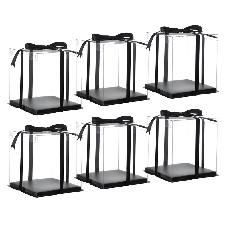 Clear Tall Cake Box With Ribbon 8x8x9 Inch Black Bakery Gift Display Box