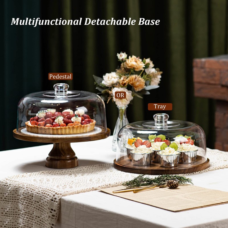 ANBOXIT Cake Stand with Dome Lid, Acacia Wood Cake Plate with Cover, Wooden Cake gallery